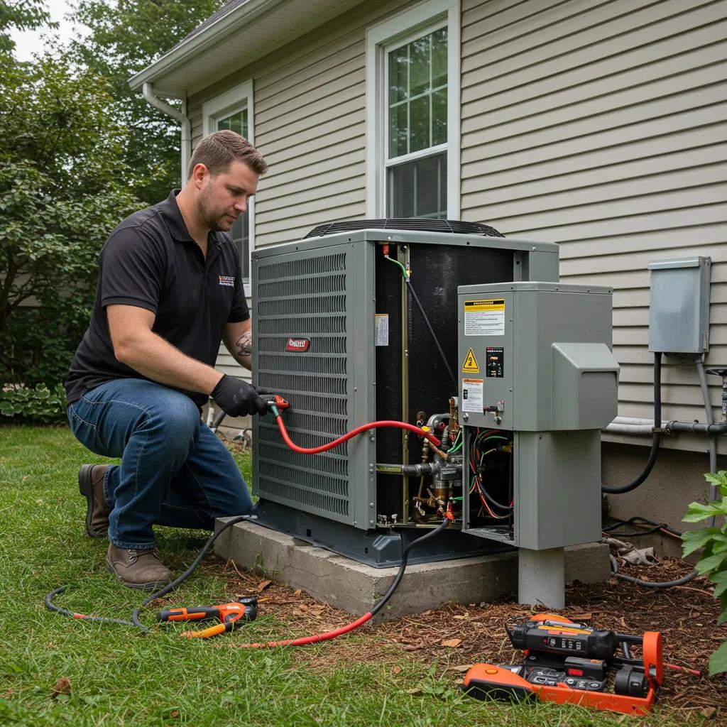 HVAC technician installing a new system in a Cleveland home, showcasing the installation process