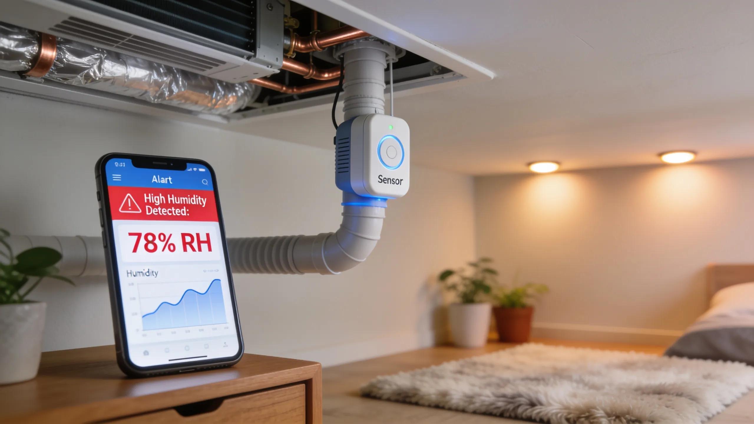 Clear Your Clogged AC Drain Line: A Step-by-Step Guide 3 Smart sensor monitoring AC drain lines, highlighting technology's role in HVAC maintenance